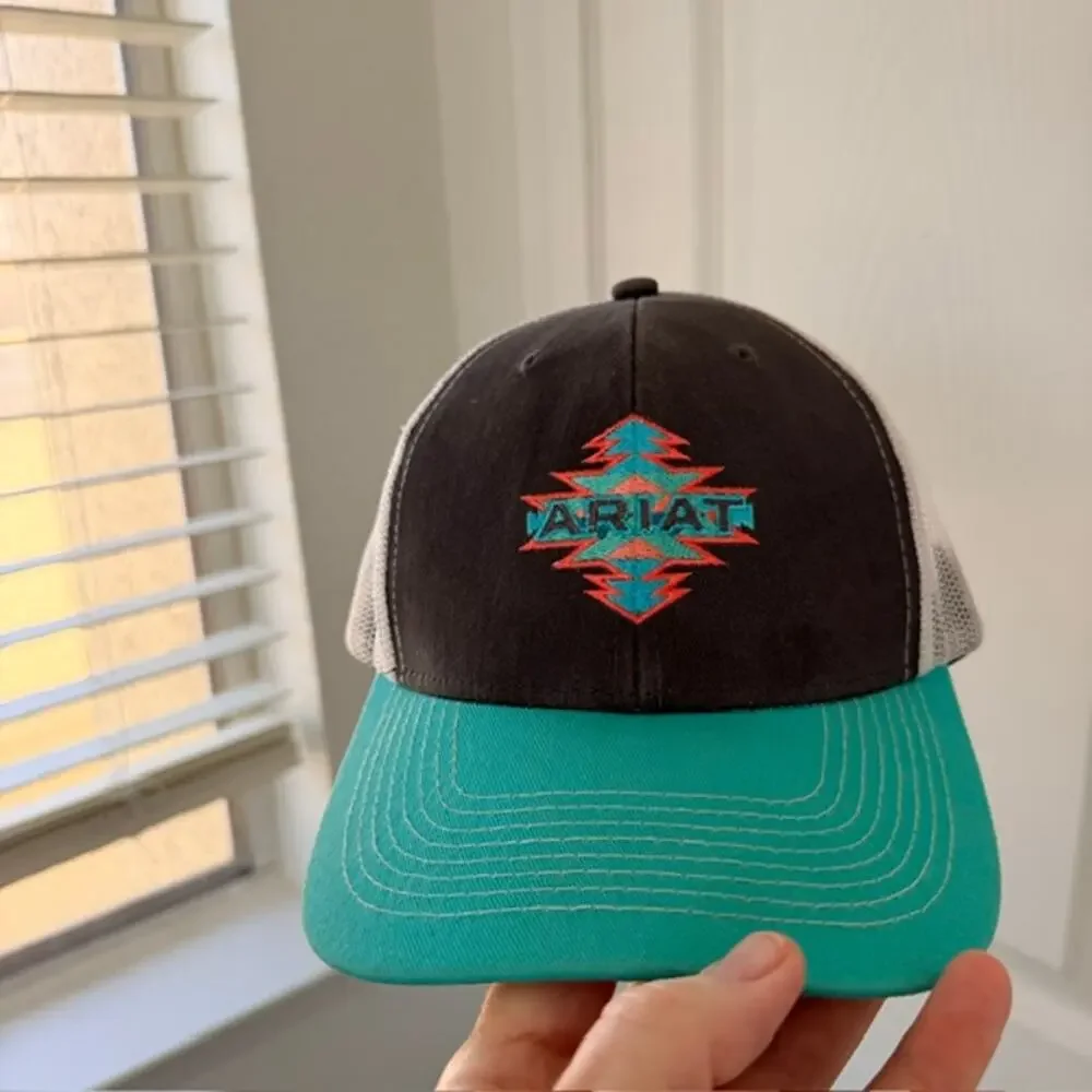 Ariat Snapback Cap Turquoise Gray/Brown Aztec Design Mesh Athletic Youth Unisex